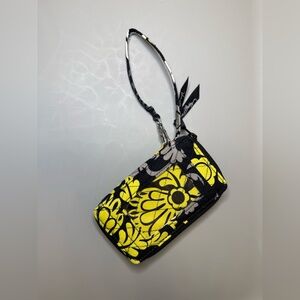 Vera Bradley Quilted Wristlet Wallet Yellow Black Floral Zip Around